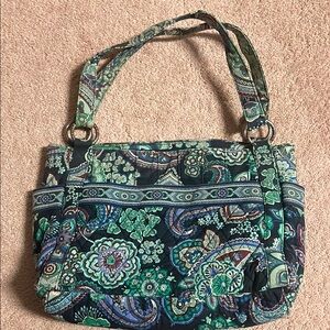 Vera Bradley Green and Blue Shoulder Bag with Paisley Pattern